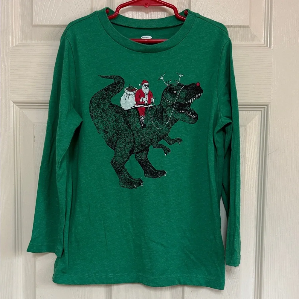 Old Navy Green Santa Dinosaur Long Sleeve Tee